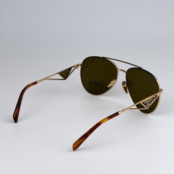 Prada PR73ZS 5AK01T BRAND NEW Sunglasses Shiny Gold Dark Brown Pilot Unisex - Picture 8 of 13